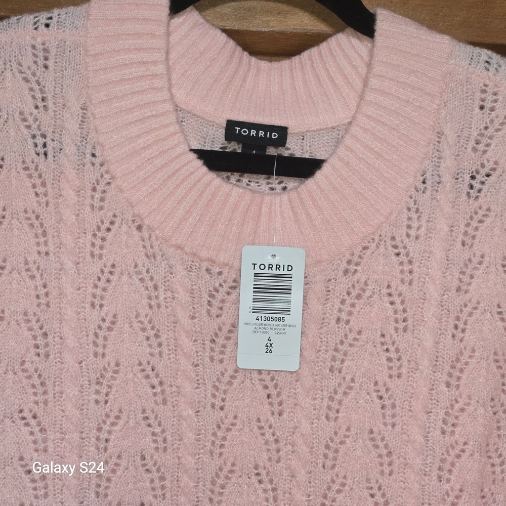 Torrid Almond Blossom Pink Pointelle Mock Neck Short Sleeve Sweater 4 4X NEW